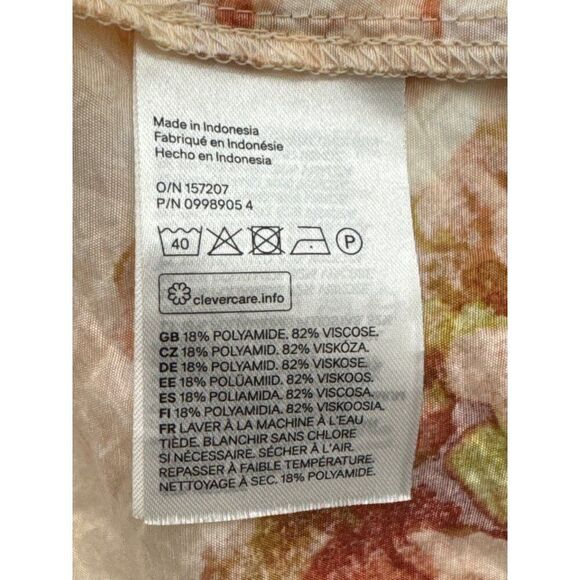 H&M Women peach Green Hydrangea Print Floral Ballon Sleeve Dress Size M - Picture 13 of 14